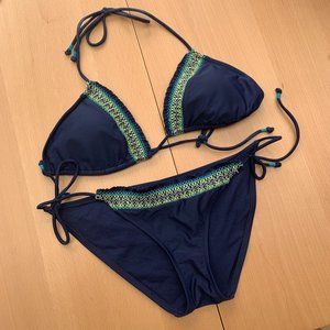 american eagle ruffle embroidered bikini swim suit